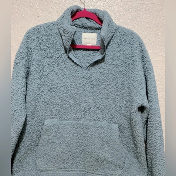 American Eagle Blue 1/4 Zip Pullover, Sherpa - Picture 2 of 9